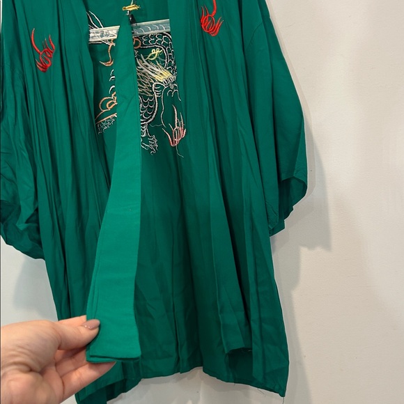 Vintage Green Embroidered short dragon Robe women’s one size with belt - Picture 4 of 7